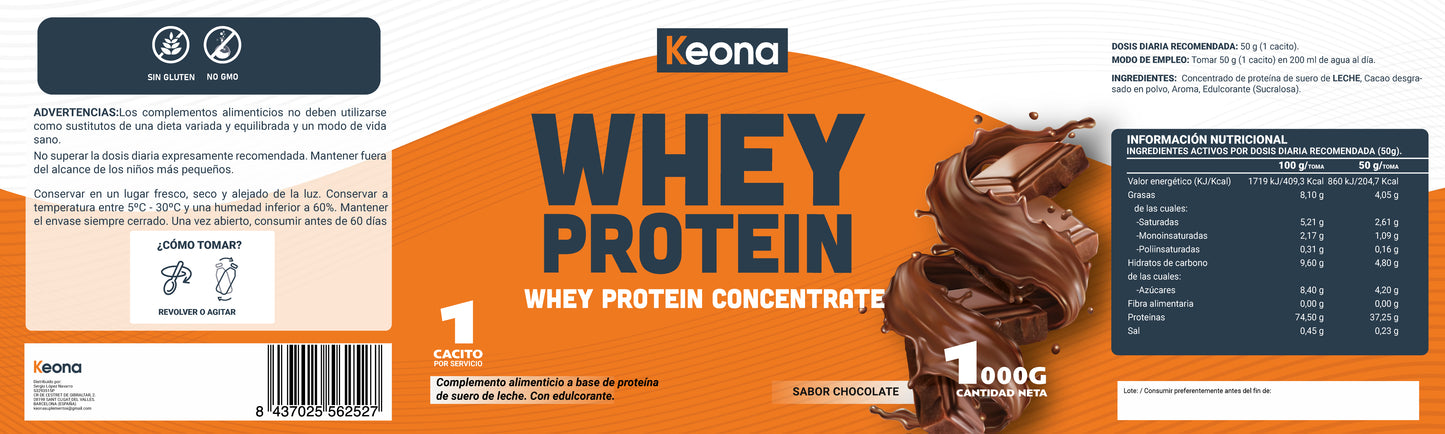 Whey proteína Keona sabor chocolate – Suplemento para desarrollo y recuperación muscular