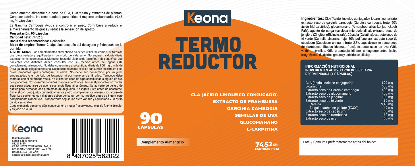 Fórmula de Termo Reductor Keona con extractos termogénicos y cafeína para acelerar el metabolismo