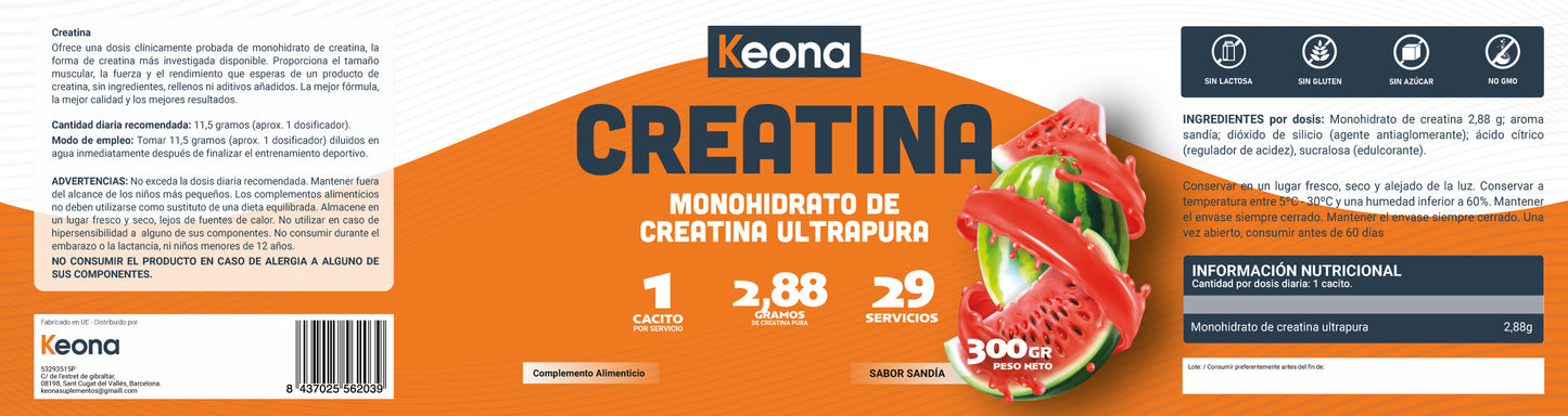 Creatina Keona 100% micronizada – Alta pureza para absorción rápida y máximo rendimiento