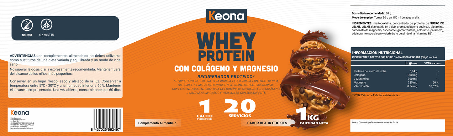 Whey Protein Keona con alto contenido proteico y bajo en azúcares, sabor galleta