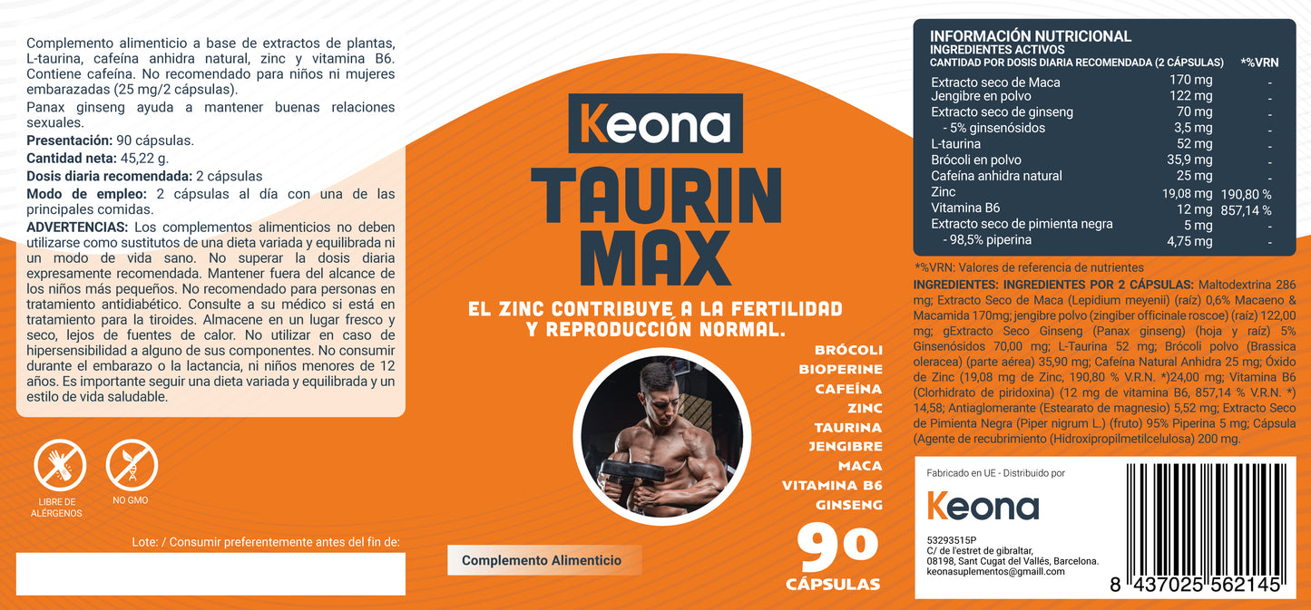 Fórmula de Taurin Max Keona con taurina de alta pureza para mejorar el rendimiento