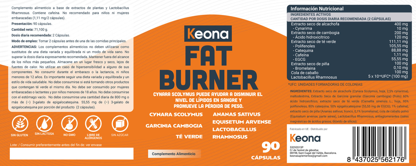 Ingredientes naturales del Fatburner Keona: té verde, L-carnitina, cafeína, guaraná