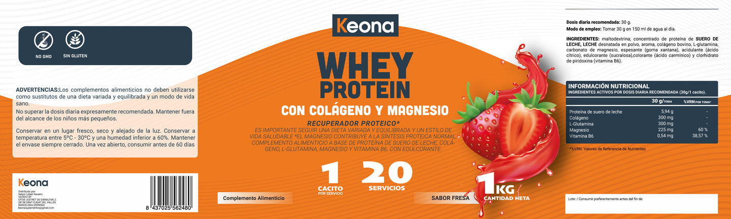 Perfil nutricional de Whey Protein Fresa Keona con alto contenido en proteínas y bajo en azúcares